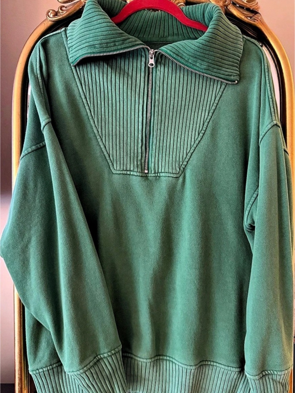 Aerie Green Quarter-Zip Pullover Like New